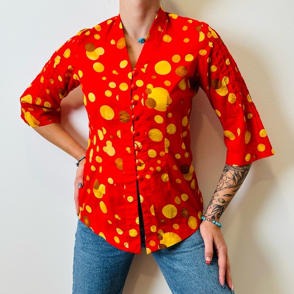 Vintage polka dot red button down shirt - Picture 3 of 7